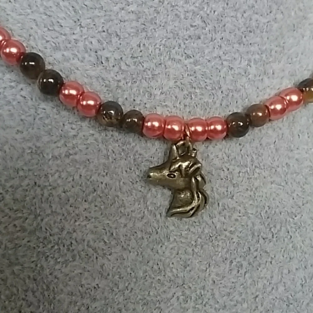 Girls horse charm beaded necklace